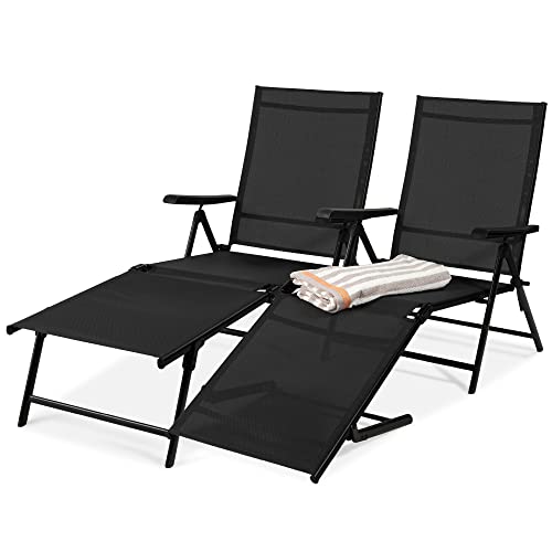 Deck Chair Lounger - 야외용 접이식 라운지 의자 2개 세트,