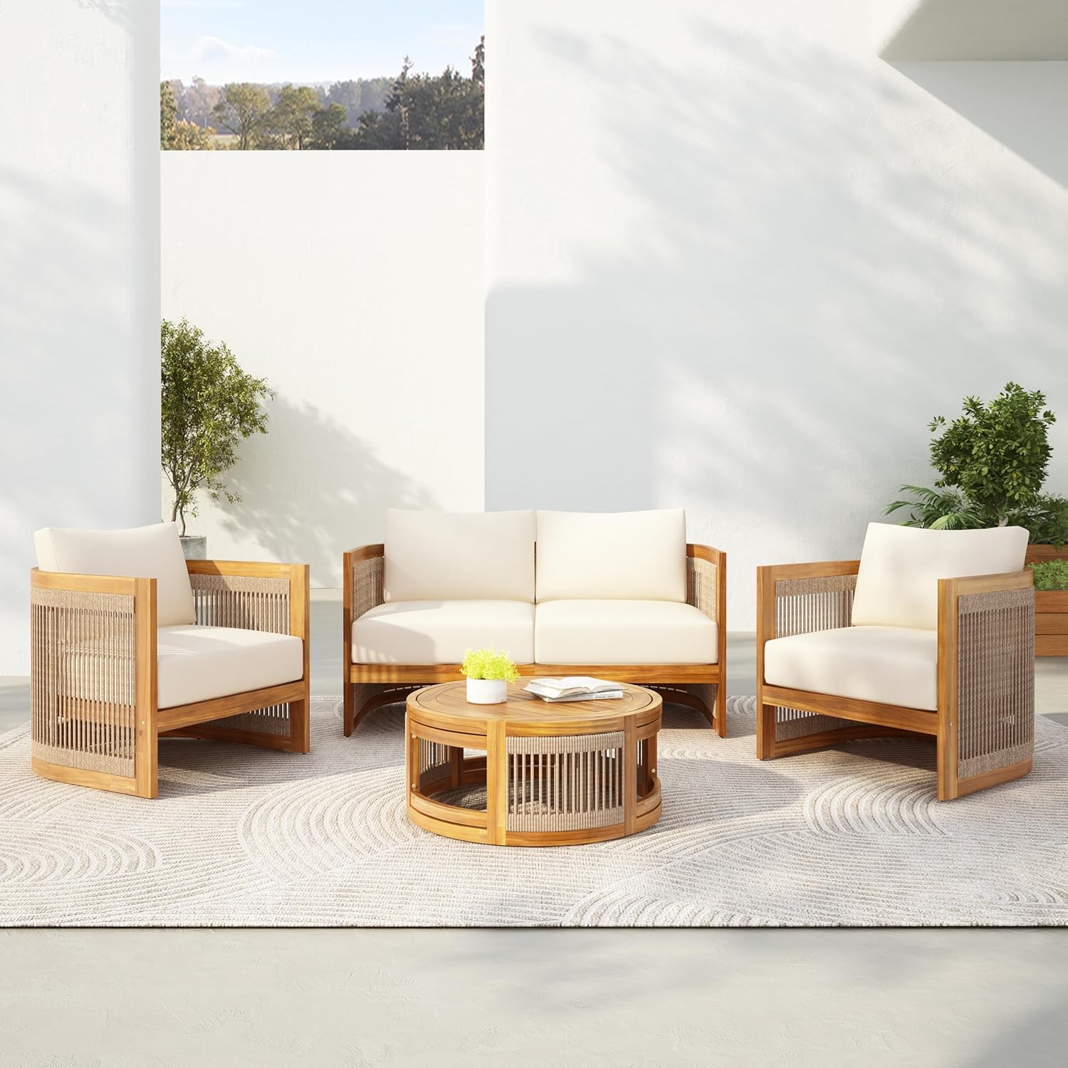 Outdoor Furniture Deals - 4피스 파티오 대화 세트, 전천후용 섹셔널