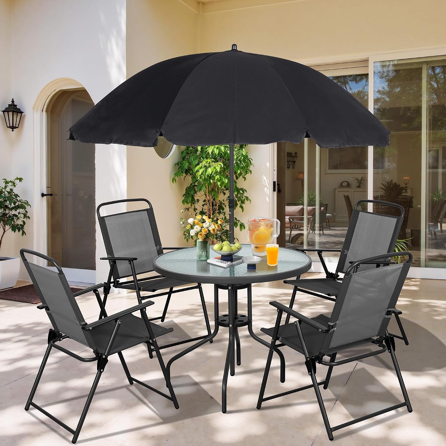 Outdoor Furniture Deals - 금속 파티오 식탁 세트, 접이식 의자