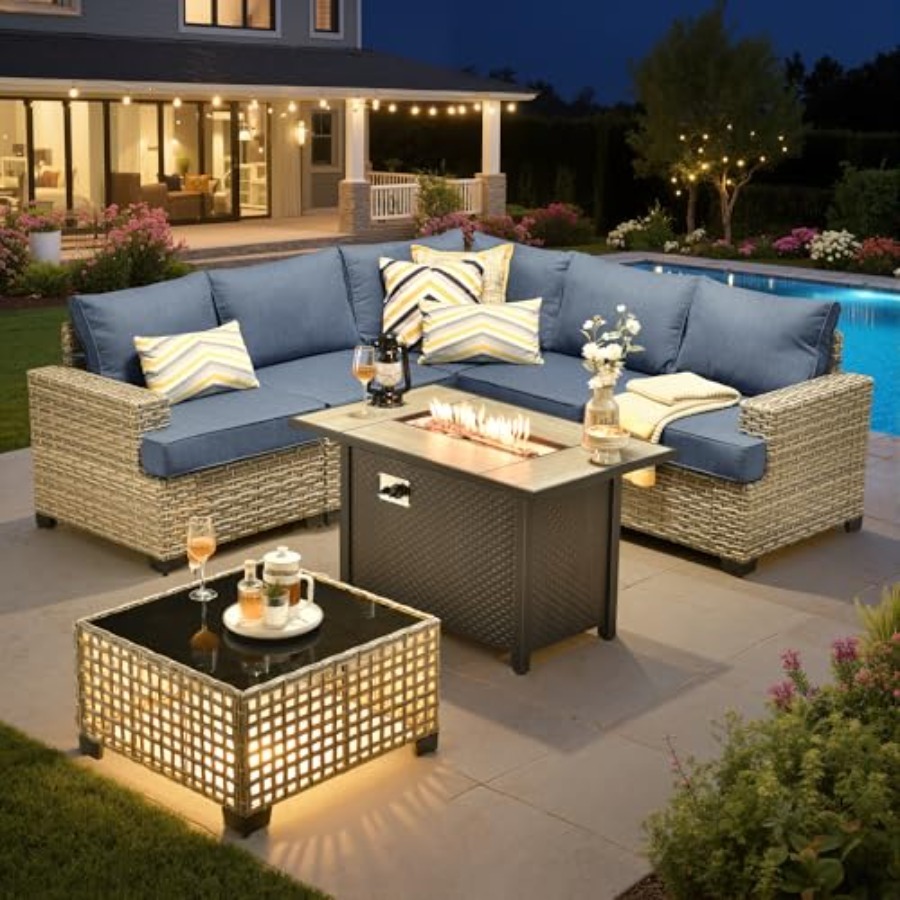 Outdoor Furniture Fire Pit Set - 야외용 섹셔널 파티오 가구 세트 (화덕