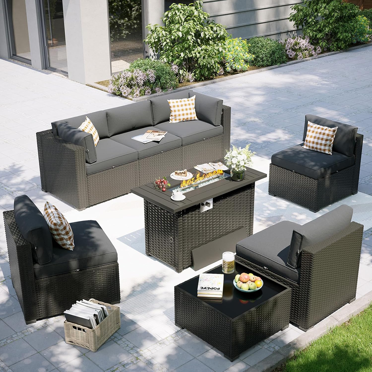 Outdoor Furniture Fire Pit Set - 파티오 가구 세트(화덕 테이블 포함), 8피스