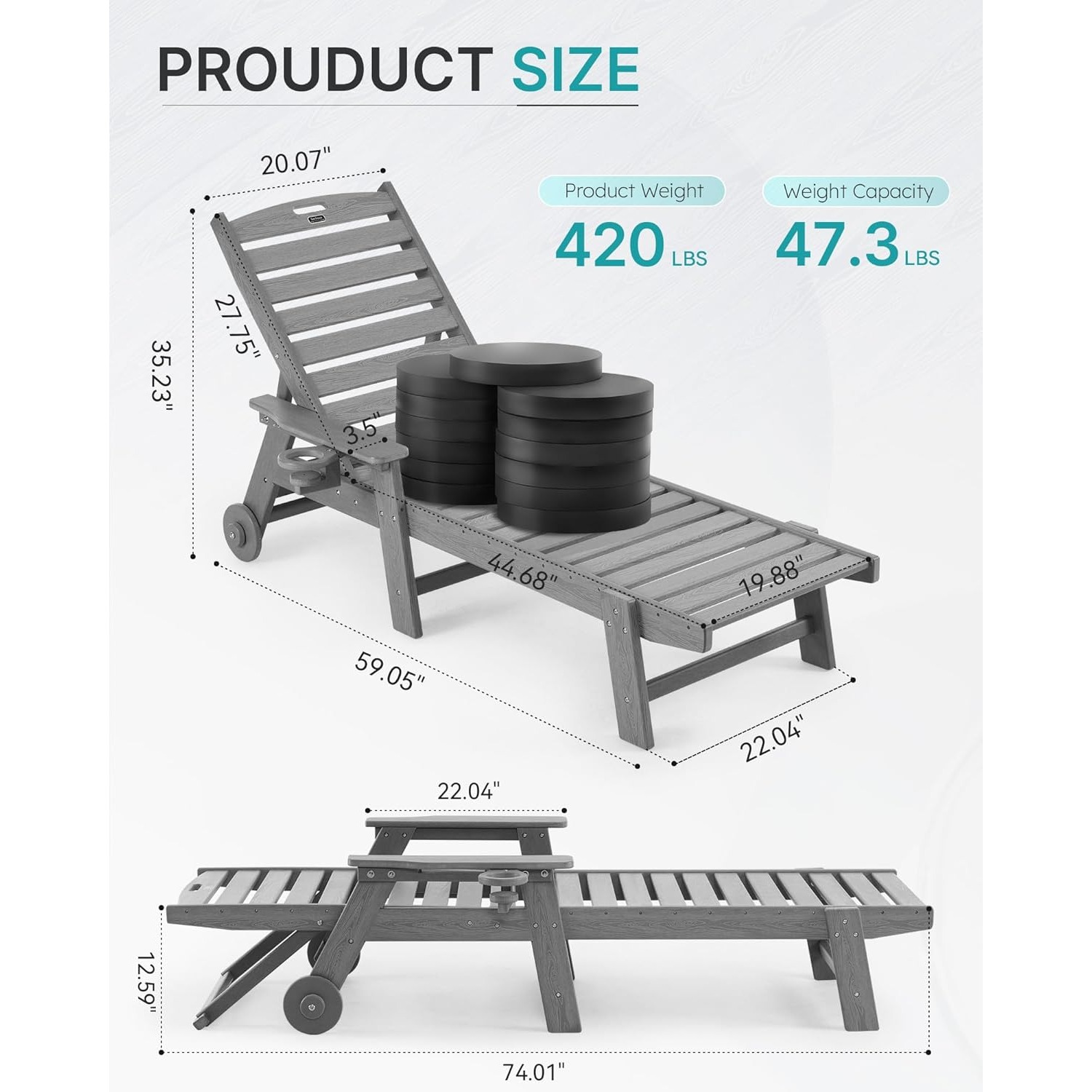 Outdoor Furniture Hdpe - 바퀴가 달린 야외용 파티오 긴 의자