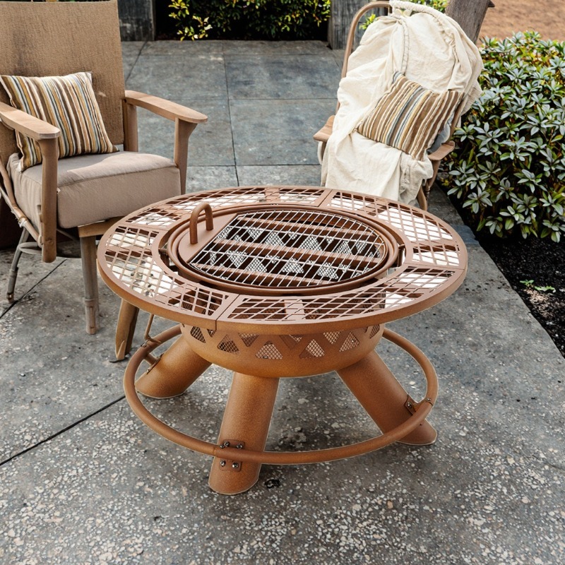 Outdoor Furniture Fire Pit Set - 2026년형 모던 야외용 스틸 숯불 겸용