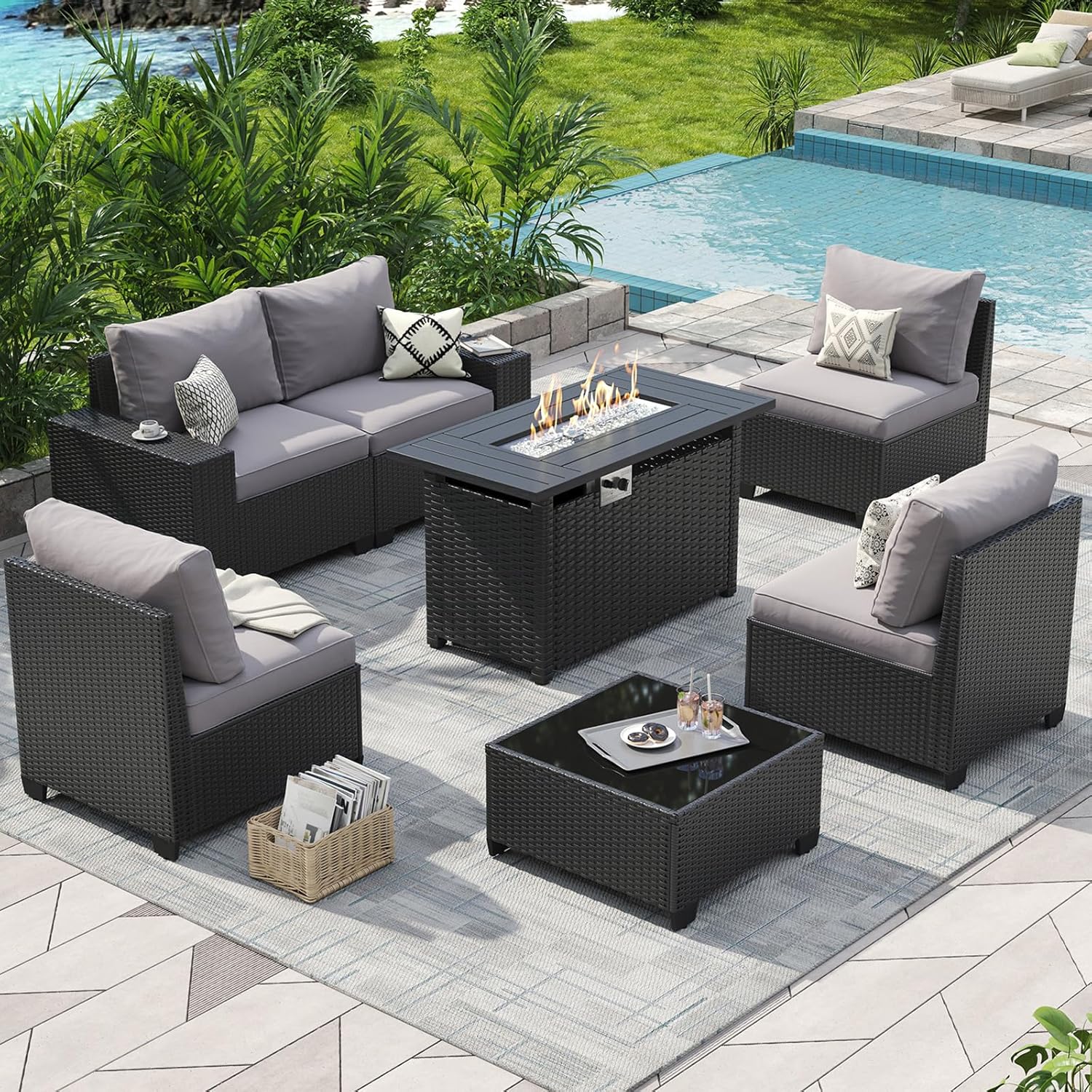 Outdoor Furniture Fire Pit Set - 야외 파티오 가구 세트(44인치 화덕 테이블