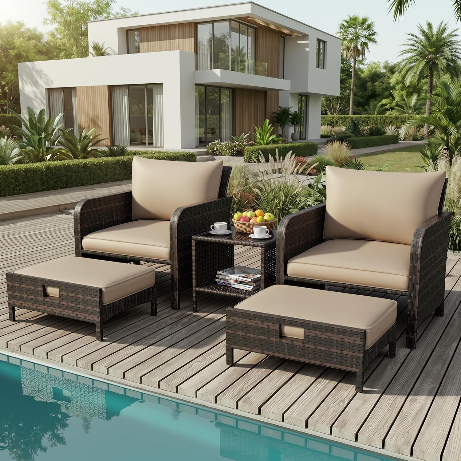 Outdoor Furniture Deals - 파티오 5피스 대화용 가구 세트, 두꺼운