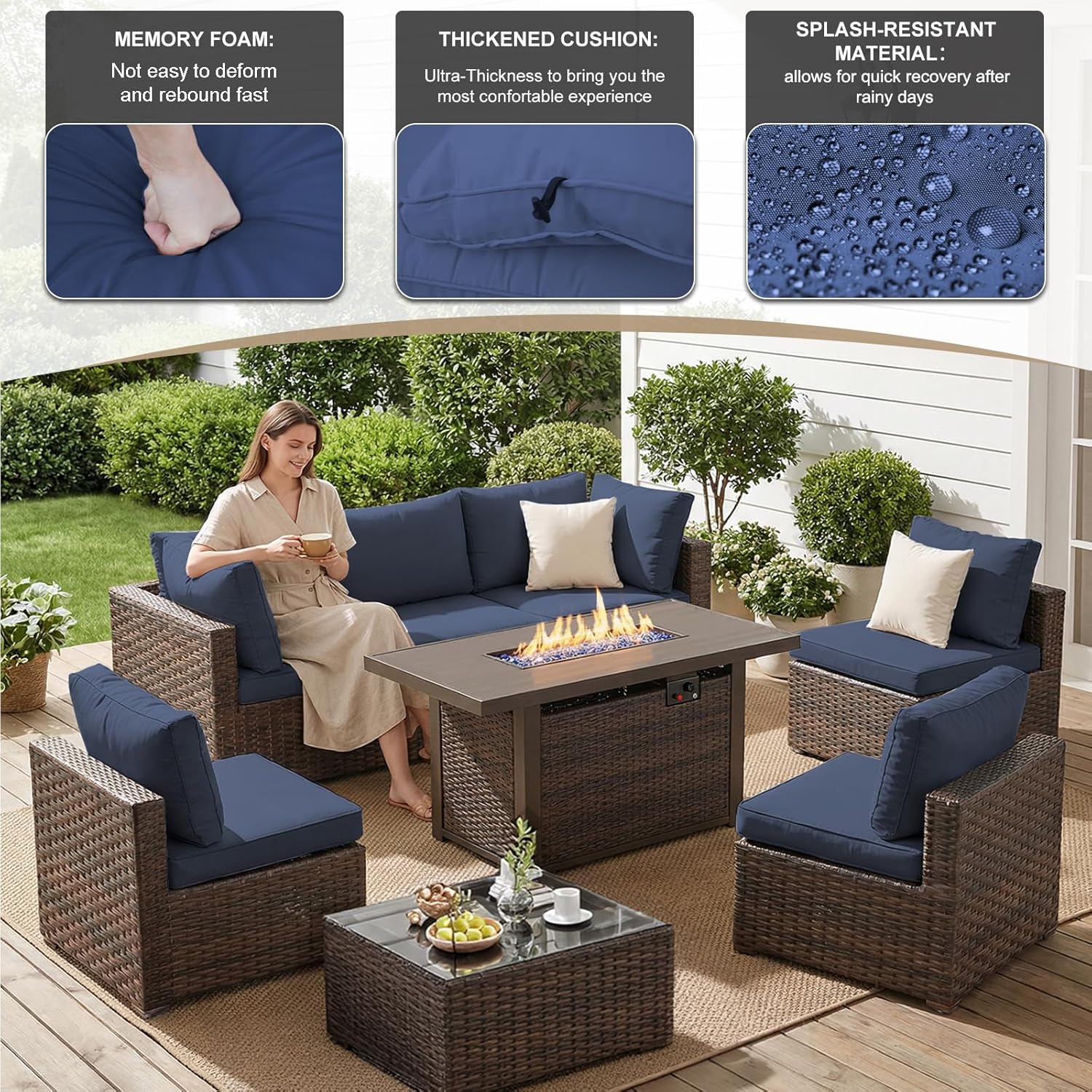 8피스 파티오 가구 세트, 44인치 프로판 라탄 위커  - Outdoor Furniture Deals 리뷰 및 가격