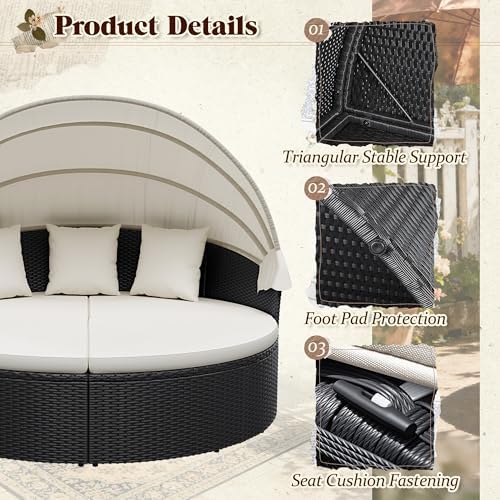 야외용 원형 데이베드, 접이식 캐노피, 위커 라탄 분리 - Outdoor Daybed Sofa 리뷰 및 가격