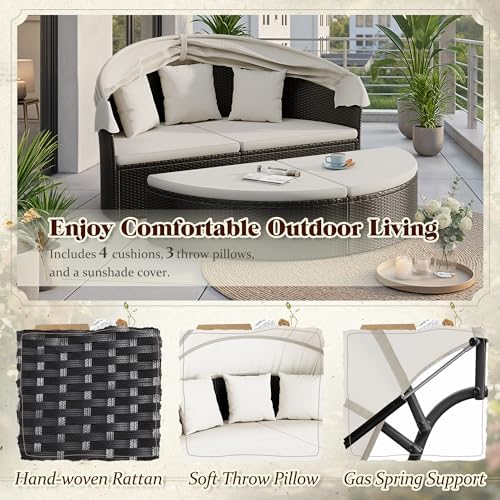 야외용 원형 데이베드, 접이식 캐노피, 위커 라탄 분리 - Outdoor Daybed Sofa 리뷰 및 가격