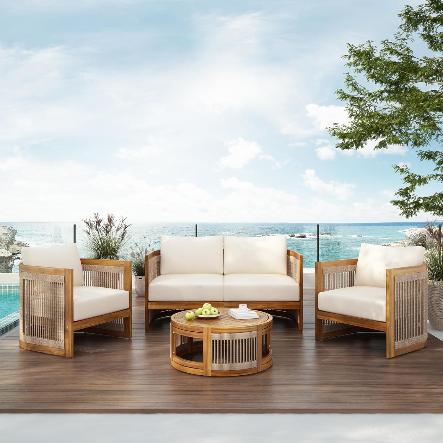 4피스 파티오 대화 세트, 전천후용 섹셔널 소파 세트( - Outdoor Furniture Deals 리뷰 및 가격