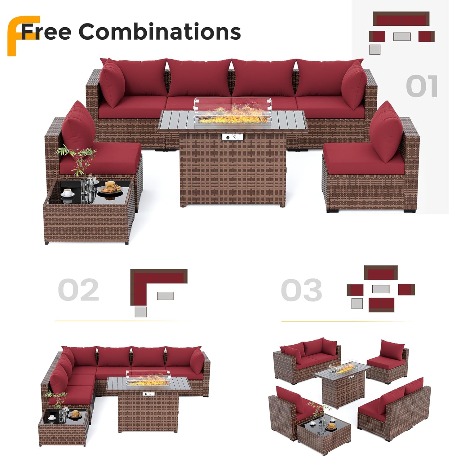 8피스 전천후 위커 섹셔널 소파 & 화덕 테이블 세트, - Outdoor Furniture Fire Pit Set 리뷰 및 가격