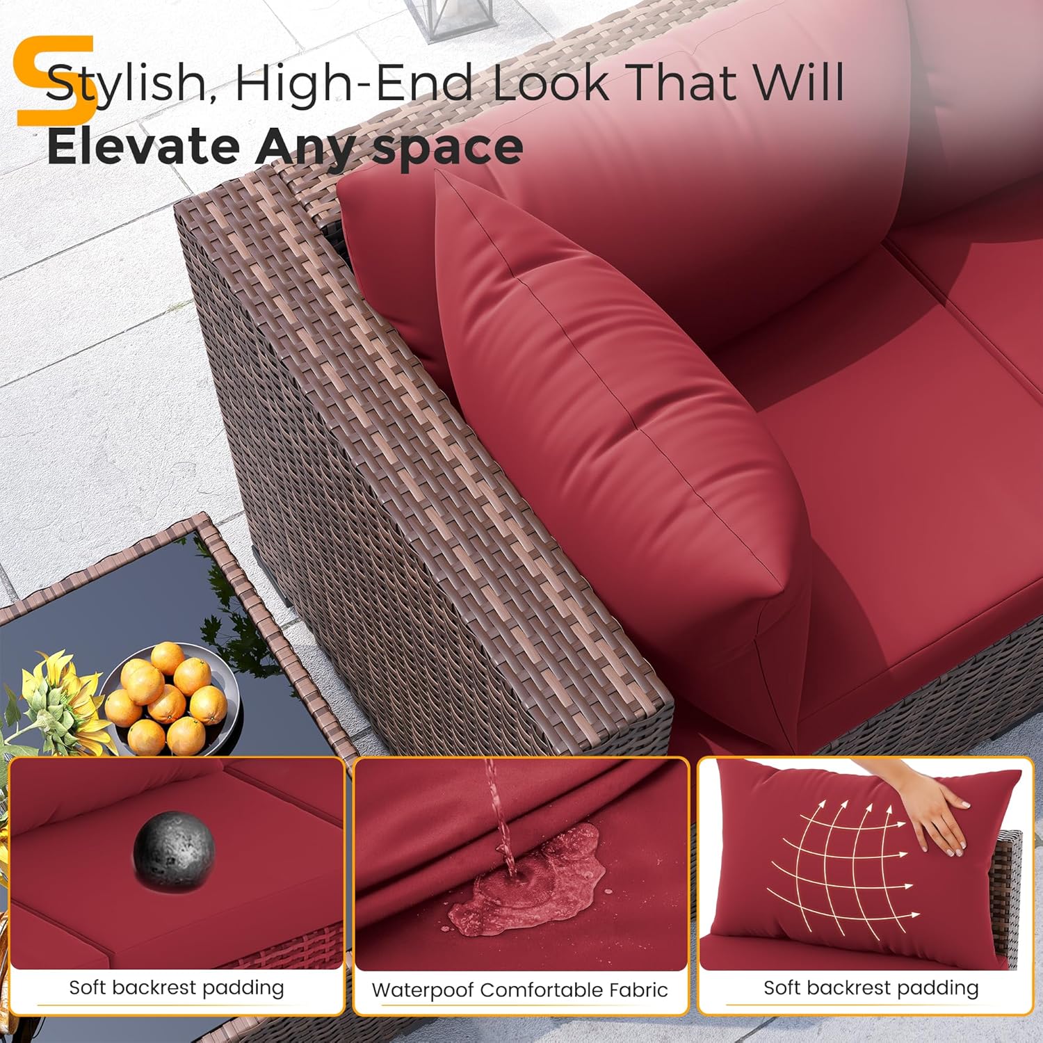 8피스 전천후 위커 섹셔널 소파 & 화덕 테이블 세트, - Outdoor Furniture Fire Pit Set 리뷰 및 가격