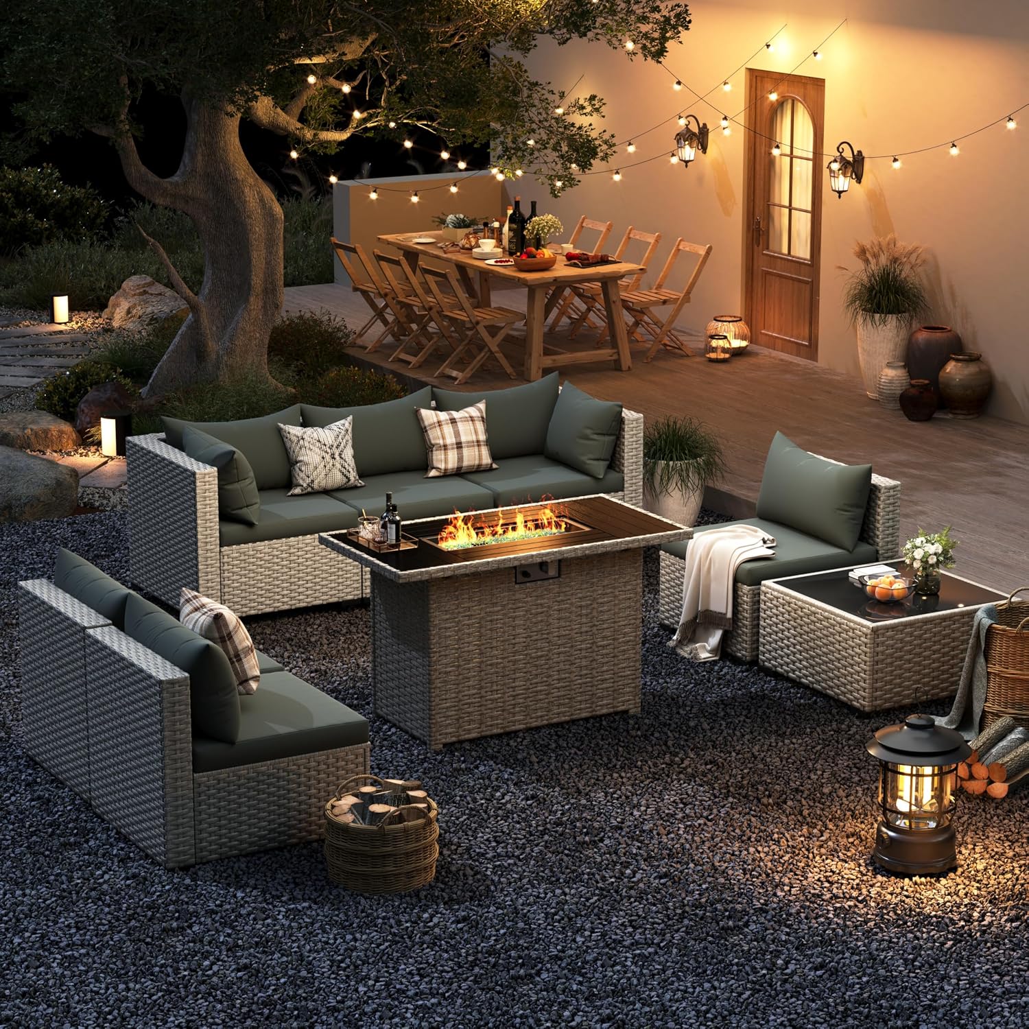 8인용 야외 섹셔널 소파 세트(화덕 테이블 포함), P - Outdoor Furniture Fire Pit Set 리뷰 및 가격