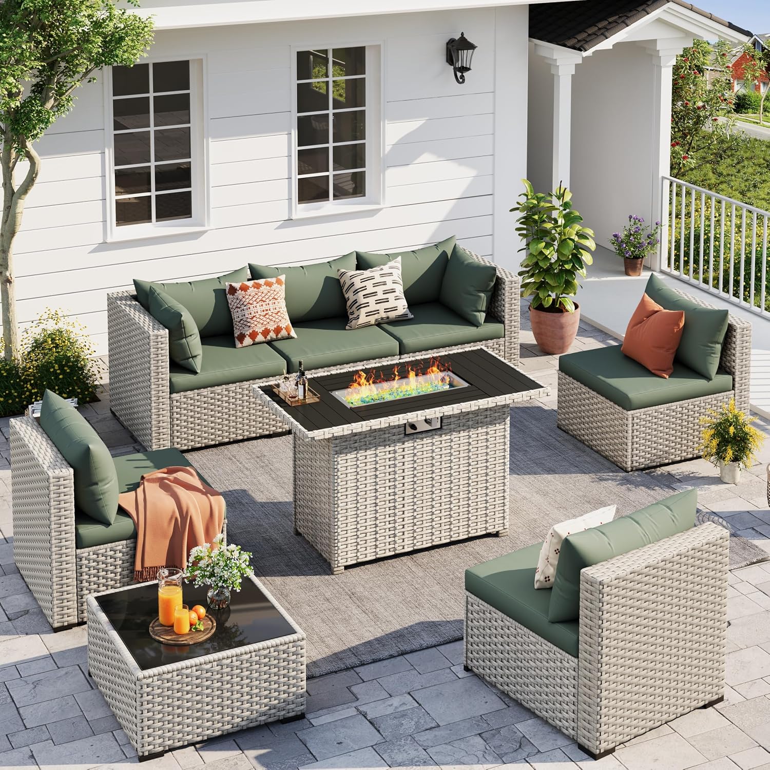 8인용 야외 섹셔널 소파 세트(화덕 테이블 포함), P - Outdoor Furniture Fire Pit Set 리뷰 및 가격