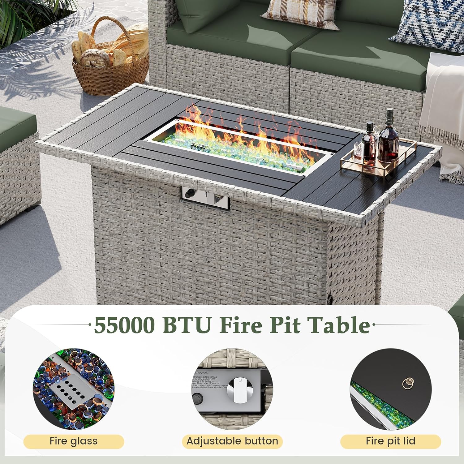 8인용 야외 섹셔널 소파 세트(화덕 테이블 포함), P - Outdoor Furniture Fire Pit Set 리뷰 및 가격