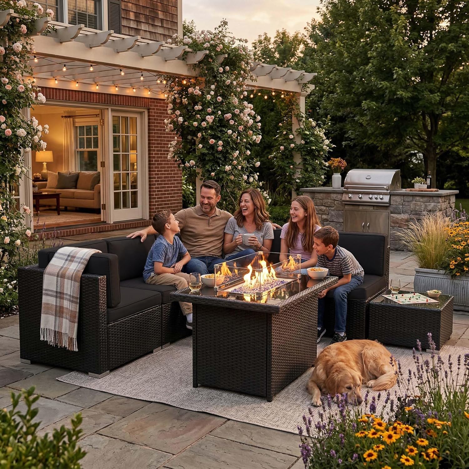 8피스 파티오 가구 세트(44인치 프로판 가스 화덕 테 - Outdoor Furniture Fire Pit Set 리뷰 및 가격