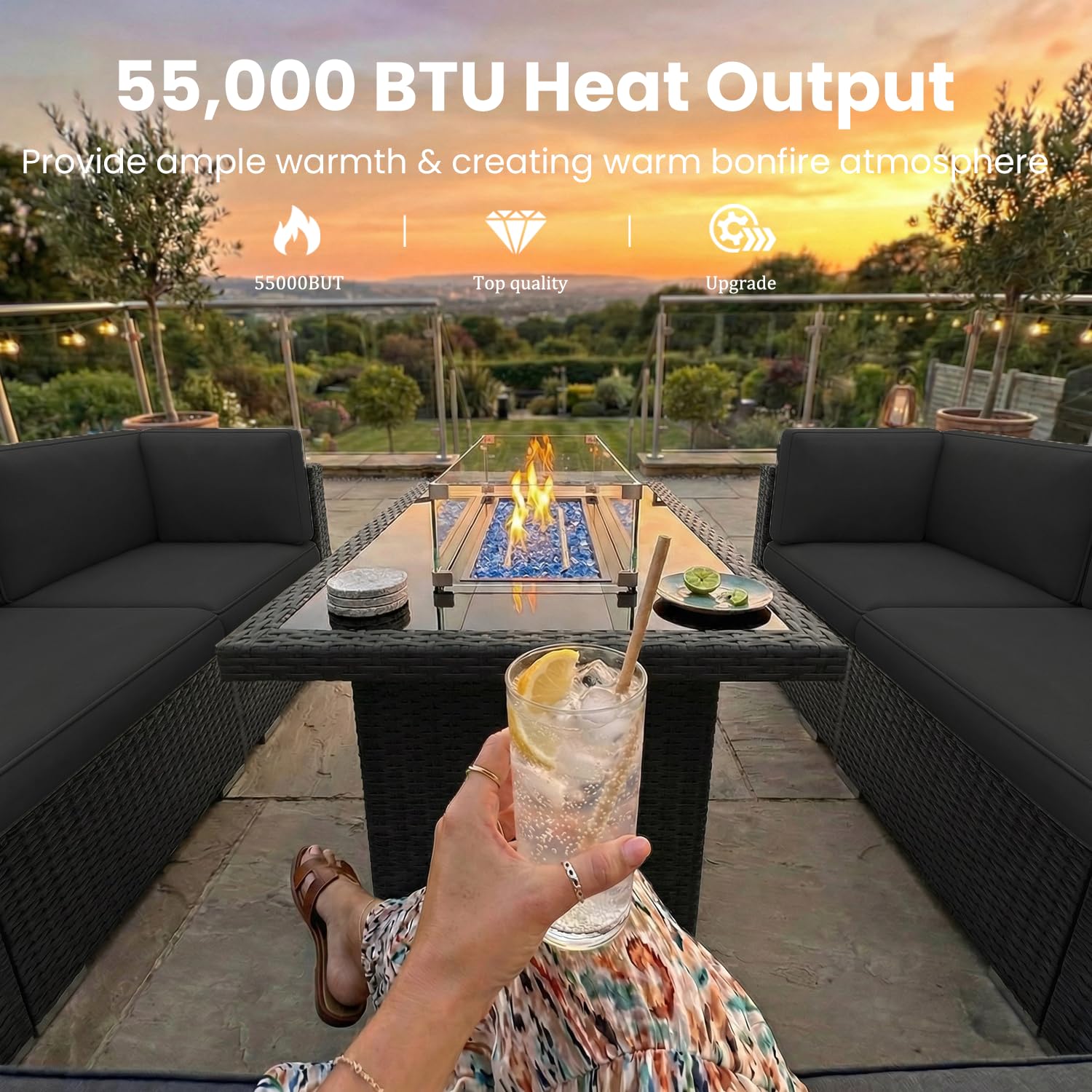 8피스 파티오 가구 세트(44인치 프로판 가스 화덕 테 - Outdoor Furniture Fire Pit Set 리뷰 및 가격
