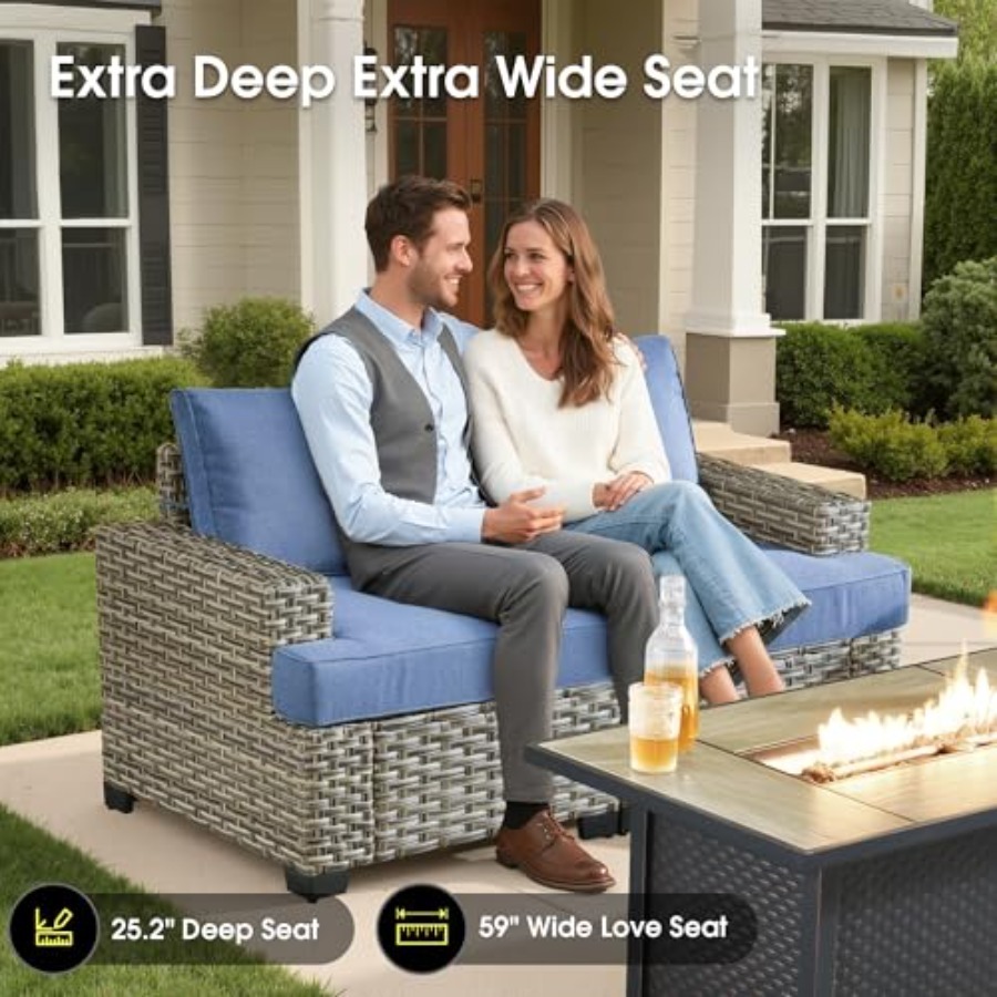 야외용 섹셔널 파티오 가구 세트 (화덕 포함), 라탄  - Outdoor Furniture Fire Pit Set 리뷰 및 가격