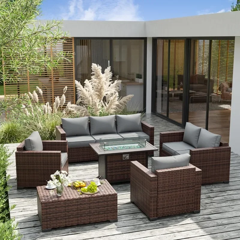 화덕 테이블이 포함된 가구 세트, 8피스 야외 대형 단 - Outdoor Furniture Fire Pit Set 리뷰 및 가격