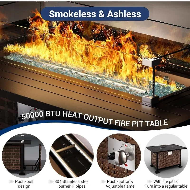 화덕 테이블이 포함된 가구 세트, 8피스 야외 대형 단 - Outdoor Furniture Fire Pit Set 리뷰 및 가격