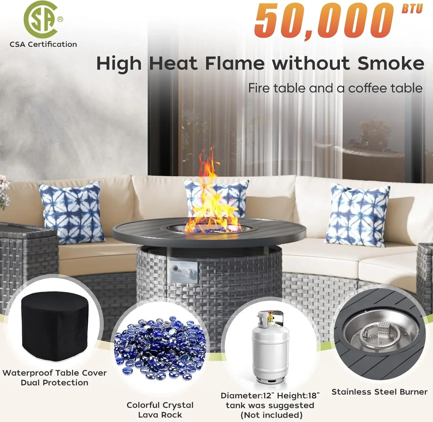 32인치 화덕 테이블, 11피스 반달형 곡선 야외 섹셔 - Outdoor Furniture Fire Pit Set 리뷰 및 가격