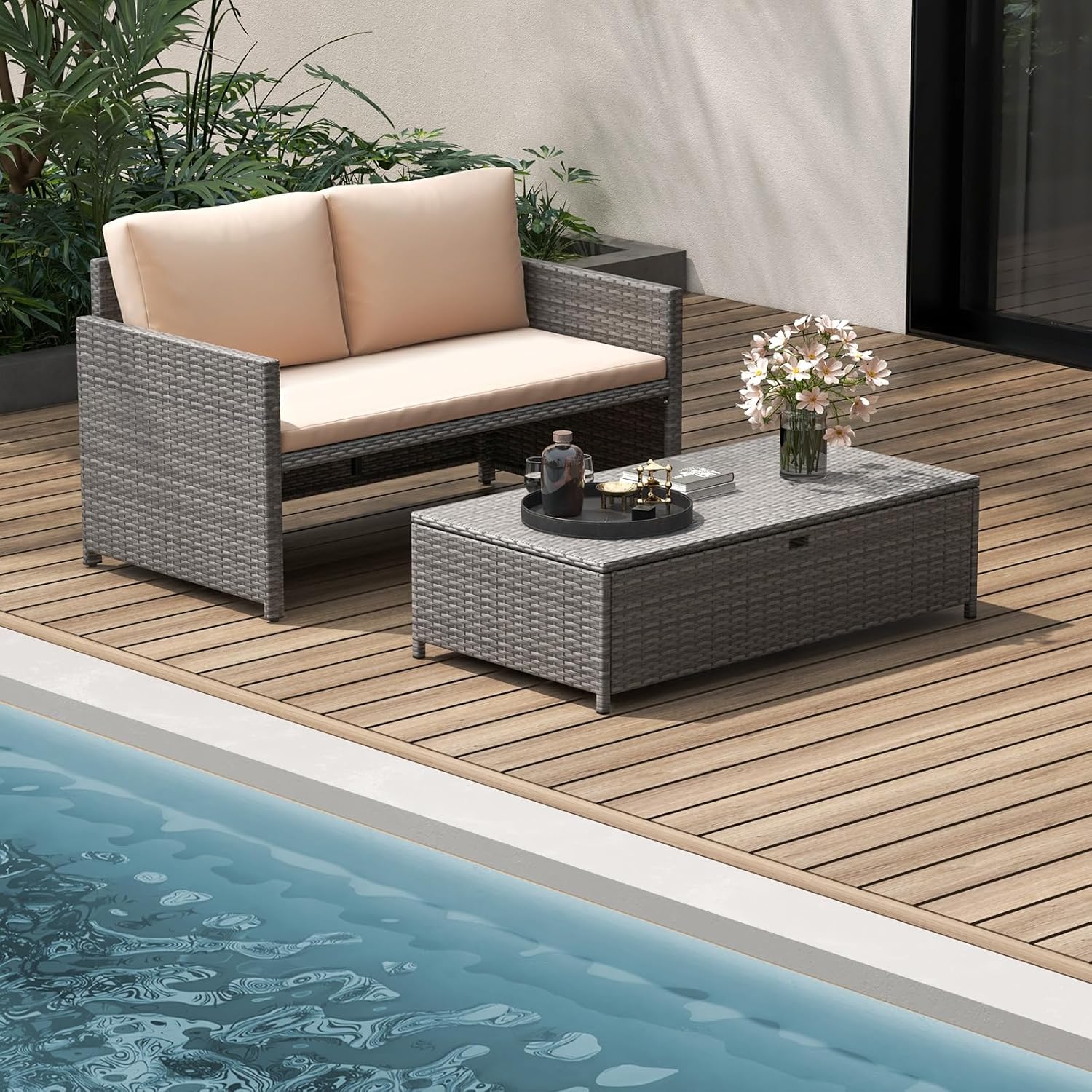 위커 파티오 데이베드 러브시트 오토만 쿠션 2피스 수영 - Outdoor Daybed Sofa 리뷰 및 가격