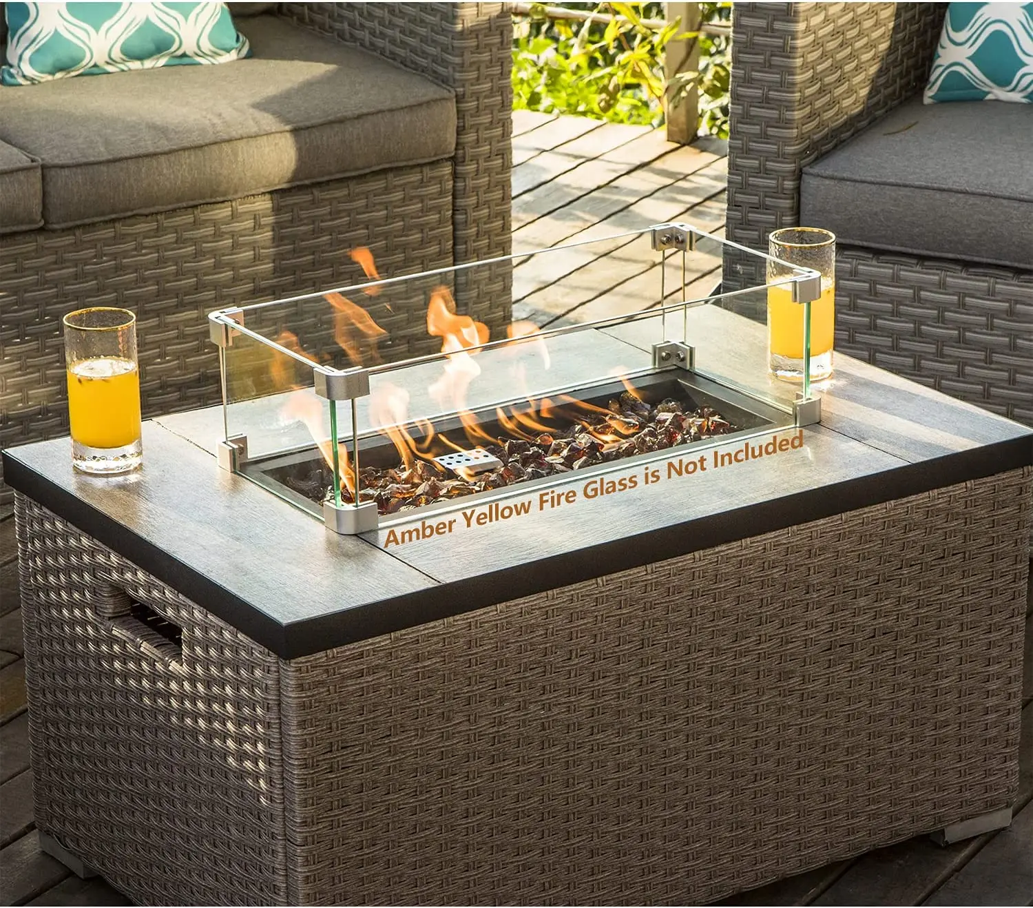 야외 가구 5피스 위커 섹셔널 소파 가스 화덕 파티오  - Outdoor Furniture Fire Pit Set 리뷰 및 가격
