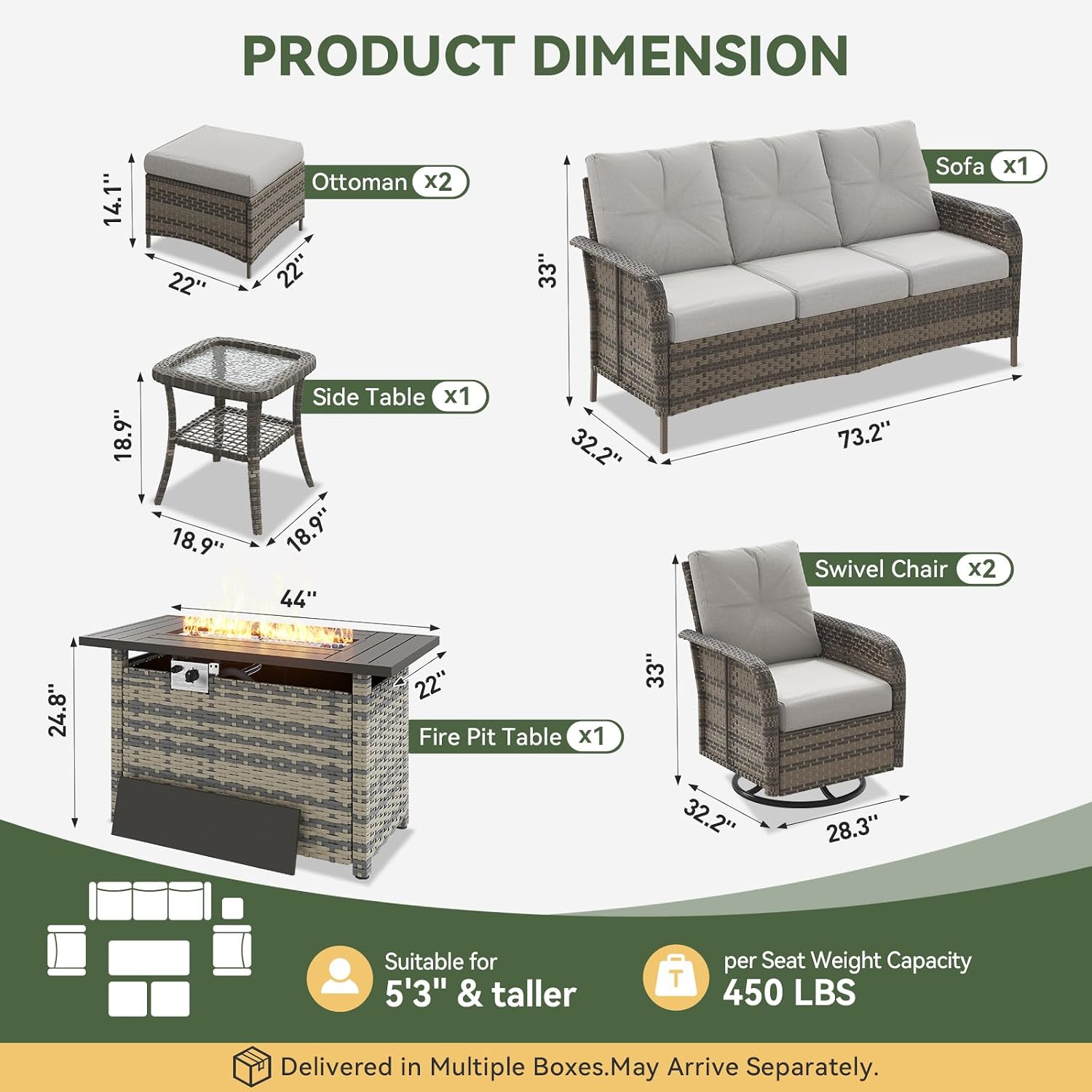7피스 위커 파티오 세트(44인치 화덕 테이블, 하이백 - Outdoor Furniture Fire Pit Set 리뷰 및 가격