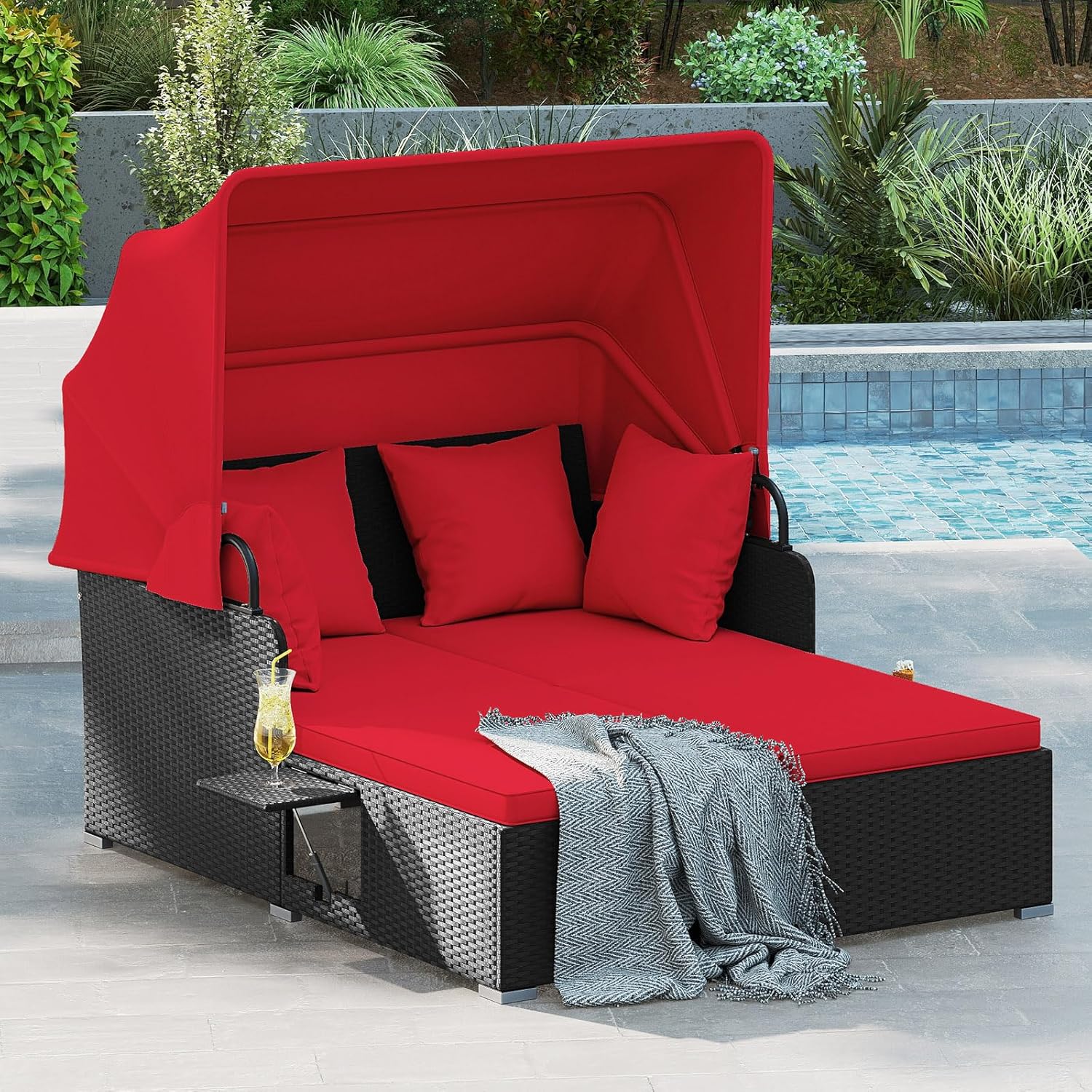 2인용 라탄 야외 데이베드(캐노피, 쿠션, 베개 4개, - Outdoor Daybed Sofa 리뷰 및 가격