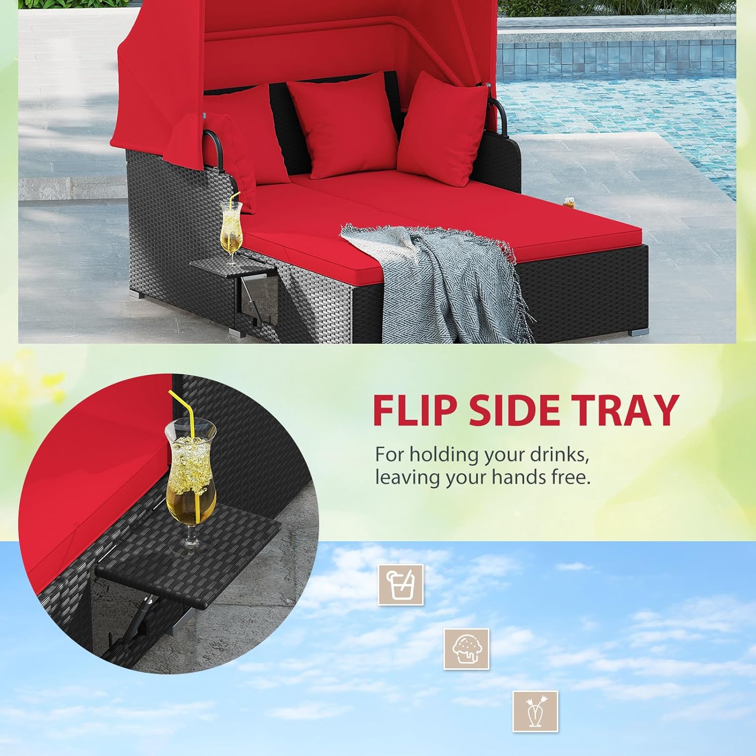 2인용 라탄 야외 데이베드(캐노피, 쿠션, 베개 4개, - Outdoor Daybed Sofa 리뷰 및 가격