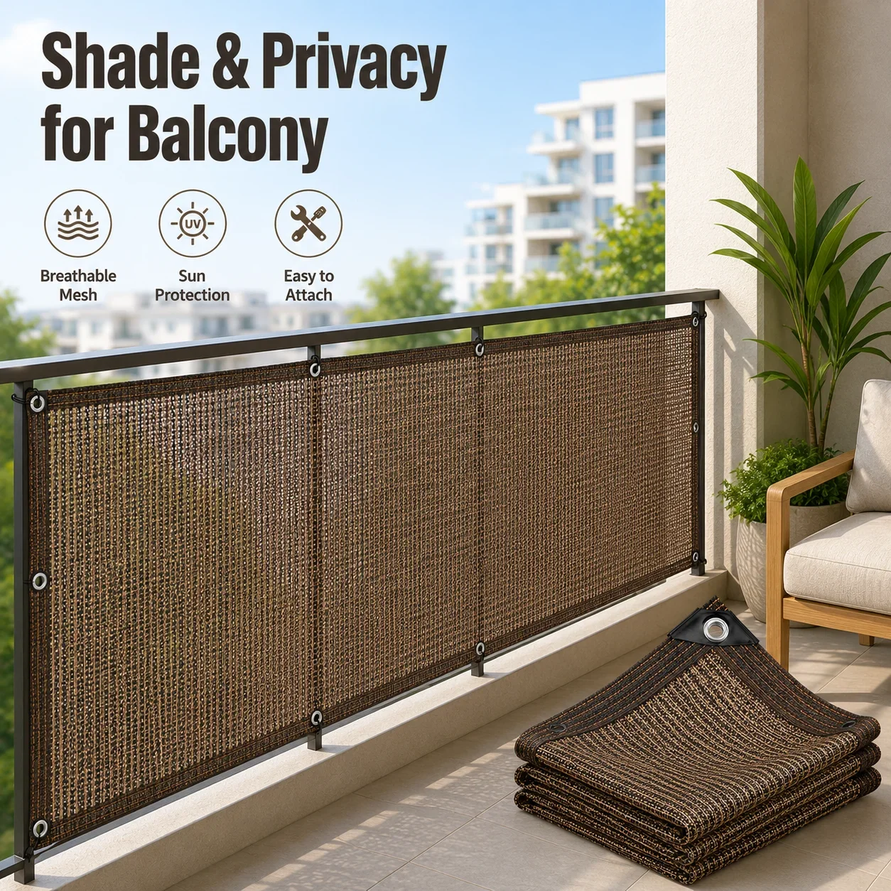 대형 안뜰 차양망 – 커피색, 내구성이 뛰어난 HDPE - Outdoor Furniture Hdpe 리뷰 및 가격