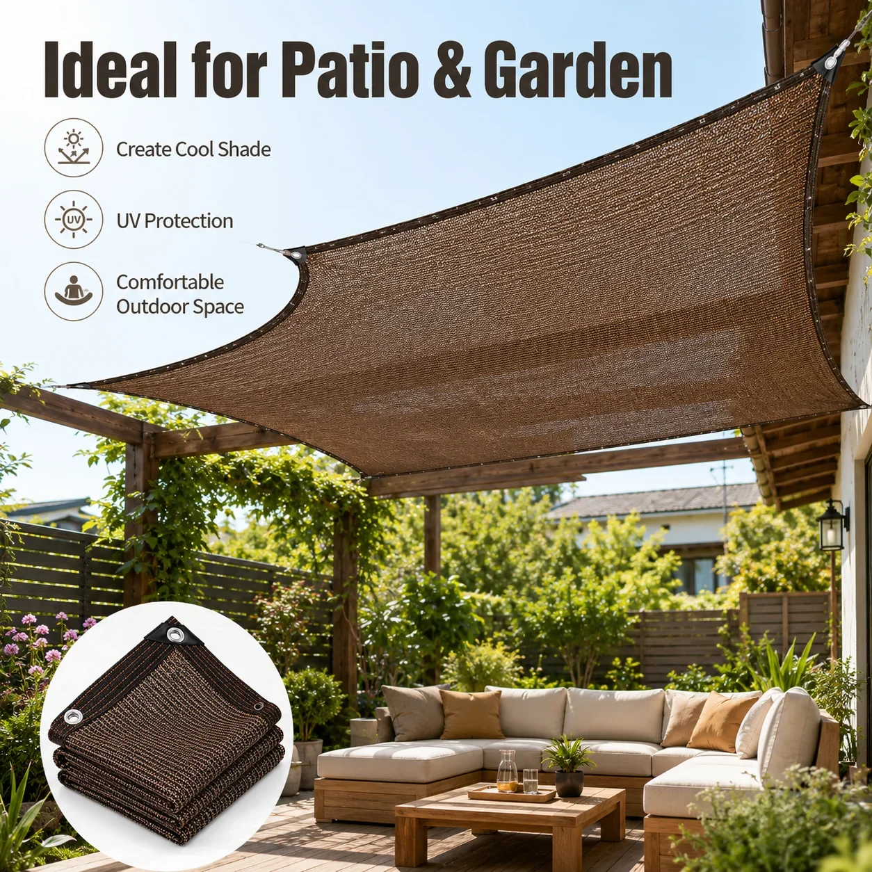 대형 안뜰 차양망 – 커피색, 내구성이 뛰어난 HDPE - Outdoor Furniture Hdpe 리뷰 및 가격